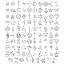Ornaland 100 Pcs Assorted Stainless Steel Charms Pendants,Mixed Shapes Style Charms Pendants for DIY Earring Necklace Bracelet Jewelry Making Crafting, Silver