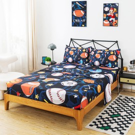 ADASMILE A & S Sports Sheets Twin Size for Boys Kids Football Sheets Set for Teens 3 Piece Football Basketball Baseball Printed Bedding Set Sport Theme Bed Sheet with 1 Sports Pillowcase Home Decor