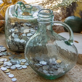 Haetingcare Hand Blown Glass Money Jar, Clear Glass Vase, Adult Piggy Bank for Storing Coins, Good as Table Decor and Centerpiece(Oval)