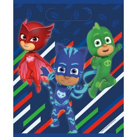 Unique PJ Masks Birthday Party Supplies Favor Bundle Pack includes 8 Plastic Loot Bags, 8 Bracelets, 24 Tattoos, 9 Sticker Sheets, 1 Dinosaur Sticker Sheet