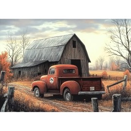 MXJSUA DIY 5D Diamond Painting Kits for Adults, Barn and Truck Diamond Art Painting Full Drill Crystal Rhinestone Embroidery Craft Kits for Home Wall Decor Gifts, 12x16inch