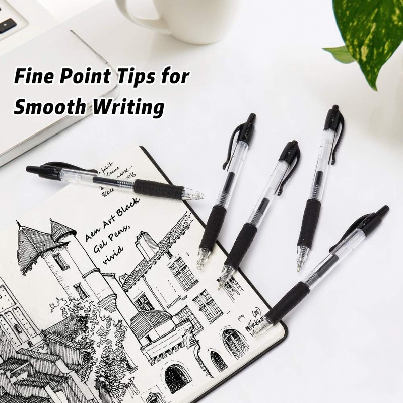 Gel Pens, 30 Pack Black Gel Pen Fine Point, Retractable