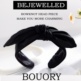 Bouory Black Bows Headband Big Bowknot Hairbands Knotted Wide Head Bands Bunny Ears Headbands for Women