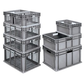 Akro-Mils 37616 Plastic Straight Wall Container Tote with Mesh Sides and Mesh Base, (24-Inch x 16-Inch x 16-Inch), Gray, (2-Pack)