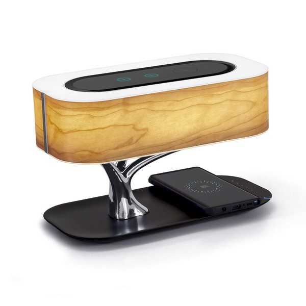 AMPULLA Masdio by Ampulla Bedside Lamp with Bluetooth Speaker and Wireless Charger, Table Lamp Desk Lamp with Sleep Mode Stepless Dimming