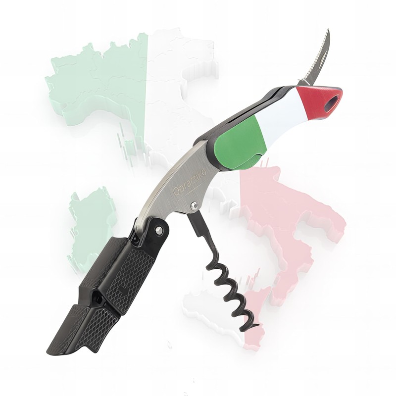 Qpractiko Corkscrew with Teflon Spiral "Italy Flag" (Q042)