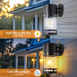 IDEPUSEN Dusk to Dawn Outdoor Light Fixtures, 1-Pack Sensor Porch Lights, Waterproof Exterior Wall Sconce Lighting Lamp, Outdoor Wall Lantern for House, Front Door, Garage (Black)