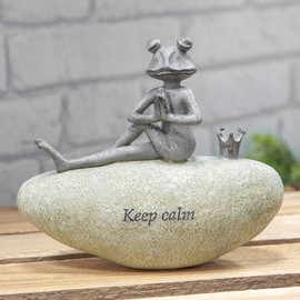 Country Living Frog on Stone Garden Ornament Statue Figurine - 3 Designs available - 15.5cm (Keep Calm)