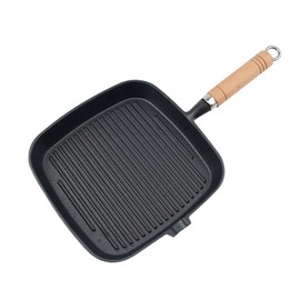 JUSTUP Nonstick Frying Pan,9.1 Inch Pre-Seasoned Cast Iron Square Grill Pan with Diversion Port,Steak Pot Breakfast Skillet for Bacon,Steak and Burgers (Black)