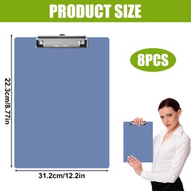 SHUESS Pack of 8 A4 Clipboard, Clipboard Set, Writing Board with Metal Clips, Clipboard, Black Clipboard for Students, Office - Blue
