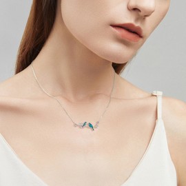 HUKKUN Bird necklace 925 Sterling Silver Two Birds Necklace for Women Gifts for Bird Lover