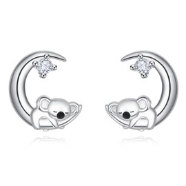 Dreamboat Koala Moon Stud Earrings for Women - 925 Sterling Silver Crescent Moon Earrings - Animal Jewelry Gifts for Koala Lovers