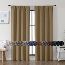 Simplebrand Ava Gold Blackout Curtains for Bedroom 72 Inch Length 2 Panels Set, Privacy Thermal Insulated Rod Pocket Door Window Curtains for Patio French Door Front Door, W40 x L72 Inch, Gold