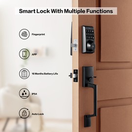Keylynx 4-in-1 Smart Door Lock with APP Control, Fingerprint Door Locks with Keypad Deadbolt, Keyless Entry Door Lock with Auto-Locking, 16-Month Battery Life Deadbolt Lock, Easy Installation