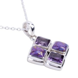 NOVICA Artisan Handmade Amethyst Pendant Necklace Composite Turquoise Sterling Silver Reconstituted Purple India Gemstone Geometric Birthstone [18 in L 2 mm W Pendant(s) 1.3 in L x 0.9 in W x 0.2 in ]