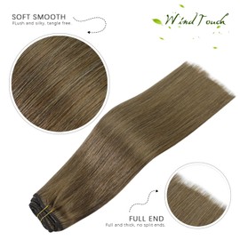 WindTouch Clip in Hair Extensions Real Human Hair Long 22 inch Human Hair Clip in Extensions #8 Ash Brown 75g 7PCS Brown Extensions