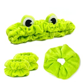 my novel things Pack of 4 Spa Headbands, Hair Band, Cosmetic Elastic Make Up Hair Band for Washing Face Wristband Set, Sponge Soft Terry Towelling Frog Hair Band, for Shower, Skin Care, Girls Sports