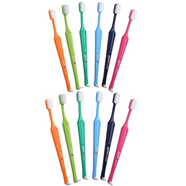 Paro exS39 Extra Sensitive Toothbrush with Interspace Brush F | Dual Features | Ultra Soft Bristles | Unisex | (12 Pack Multi-Color)