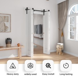 EaseLife 48" Bi-Folding Sliding Barn Door Hardware Track Kit for 4 Closet Door,Side Mount,Heavy Duty,Slide Smoothly Quietly,Easy Install,Black,No Door (Track Length 52" for Four 12" Wide Door)