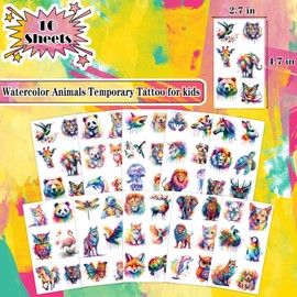 UVUXO Watercolor Animals Temporary Tattoo for kids - 60 Styles Temporary for Girls Boy Body Arm Shoulder Tattoos Stickers, Birthday Party Decoration Supplies Gifts for Kids