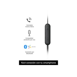 Sony WI-C100 - Audífonos inalámbricos intraauriculares con Banda para el Cuello y micrófono para Llamadas con Manos Libres, Negro, WIC100/B (Versión Nacional)