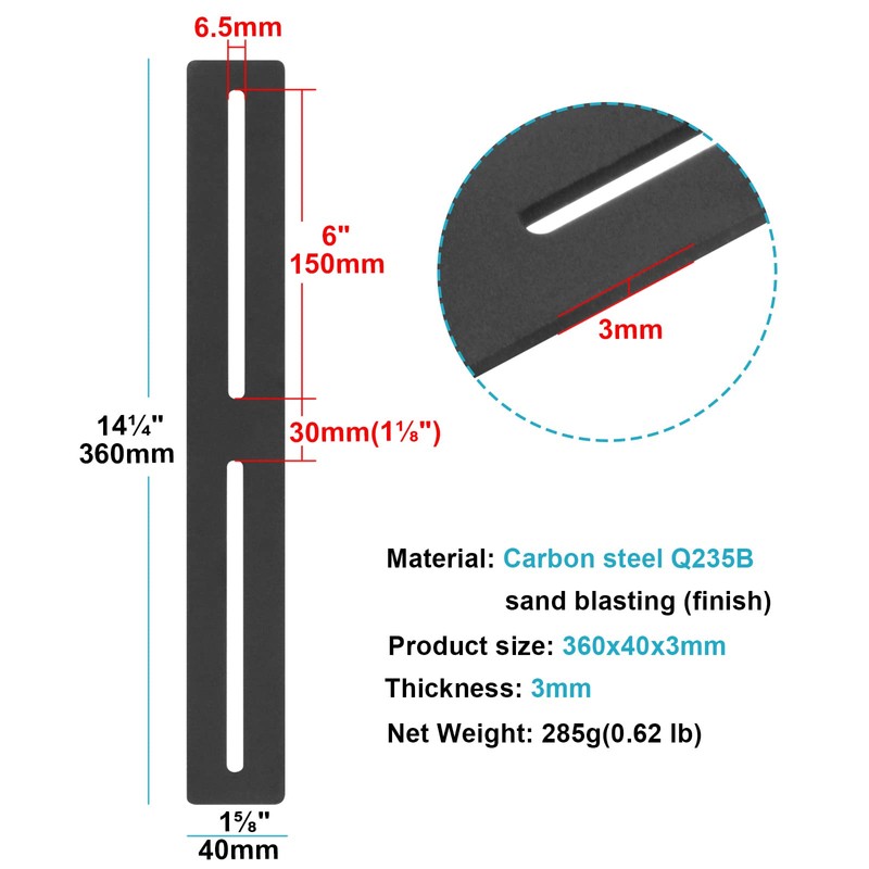 eoere 6 PCS 14-1/4" Black Flat Mending Plate, Slidable Straight