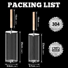 ivtivfu Rolling Grill Baskets (Hexagon), Removable Wooden Handle, 304 Stainless Steel, Nesting BBQ Accessories Tools for Vegetables Shrimp, Outdoor Cooking Camping, Birthday Gifts for Men Dad Husband