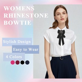 GHTIYLP Pre-tied Women's Bowknot with Crystal Adjustable Ribbon Bow Tie for Women Girls Party (Black)