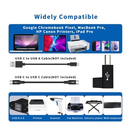 2 Pack USB-C to USB-B Converter Adapter USB-C Female to MIDI Male Data Sync with Laptops, MacBook, HP, Dell Compatible with Printer, MIDI, Musical Instruments, Piano, Guitar, Sy