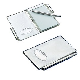 SILBERKANNE Pocket Notepad with Ballpoint Pen & Gift Box - 9 x 6 cm Locket Design, Silver Plated (Silver Plated), Elegant Notebook