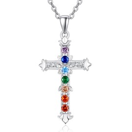 TANGPOET 7 Chakra Necklace for Women 925 Sterling Silver Cross Pendant Necklaces Healing Jewellery Reiki Meditation Gifts for Her Yoga Lovers