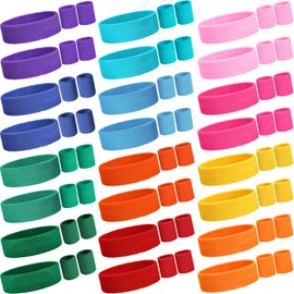 Yuxung 72 Pcs Neon Sweatbands Set 24 Pcs Athletic Headband 48 Pcs Tennis Gymnastics Wristbands International Countries Sports Games Competitions for Men Women Party Supplies(Colorful)