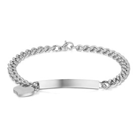 JewelryWe Bracelet with engraving Jewellery Stainless Steel Women's Charm Bracelet Heart Pendant Bracelet for Women (Customisable)