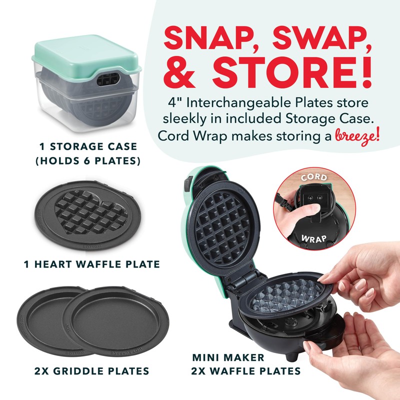 Multi-Plate Mini Maker with Removable Plates and Storage Case