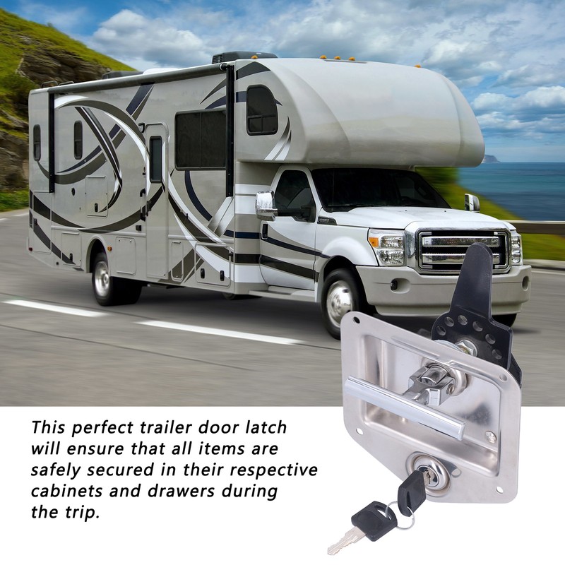 Trailer Door Latch T Handle with 2‑Key Stainless Steel Chrome