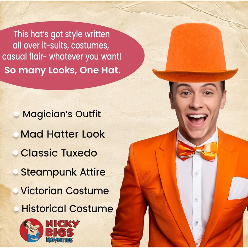 Nicky Bigs Novelties Deluxe Tall Orange Top Hat Tuxedo Costume,