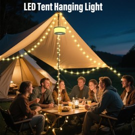 Camping String Lights Rechargeable, 4-in-1 Quick Storage Tent Lights String(32.8FT), 5 Lighting Mode & Adjustable Brightness, Retractable Camping Light for Tent/Hiking/RV/Yard/Garden/Party Decor