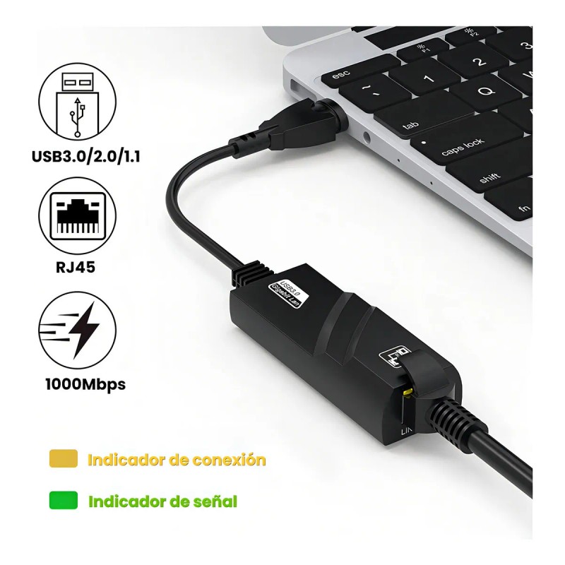 Adaptador Ethernet Usb 3.0 A Rj45 Gigabit Lan 1000 Mbps