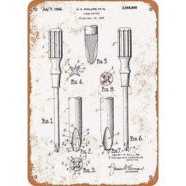 RetroRust 7 x 10 METAL SIGN - 1936 Phillips Screw Driver Patent - Vintage Rusty Look