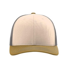 Richardson Six-Panel Adjustable Snapback Trucker Cap (US, Alpha, One Size, Mink Beige/Charcoal/Amber Gold)