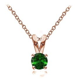 Ice Gems Rose Gold Flashed Sterling Silver Simulated Emerald 5mm Round Solitaire Necklace