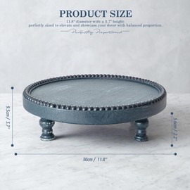 Beaded Wood Riser: Round Display Stand for Rustic Room Decor, Blue