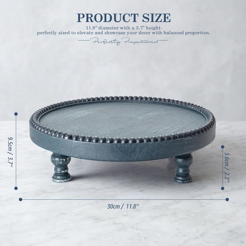 Beaded Wood Riser: Round Display Stand for Rustic Room Decor,
