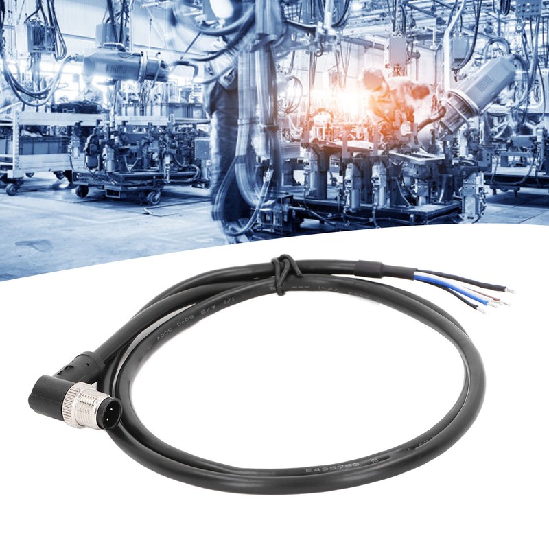 M12 Connector Cable 4 Pin Shielded Right Angle Waterproof Aviation