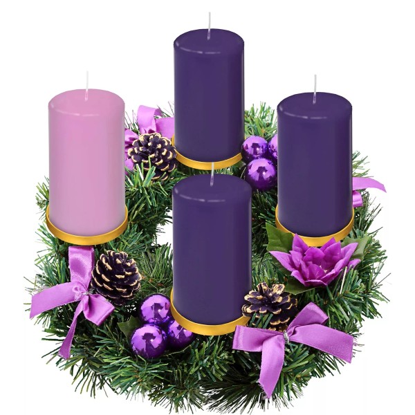Elite Holiday Products Purple Ribbon Advent Wreath Ring Candle Holder