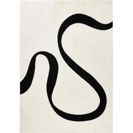 Abani Abstract Beige/Black Area Rug - 6'x9' - Modern Curved Line Design - Deco Collection - Easy to Clean - Durable for High Traffic Areas - Bedroom, Office & Kitchen - Medium Pile