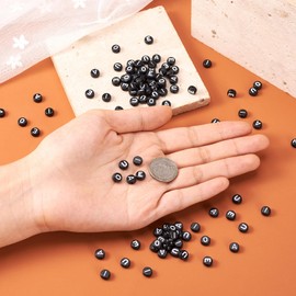 Craftdady 500Pcs 7x4mm Black Acrylic Letter Beads White Alphabet Beads A E I O U Vowels Beads Small Pony Beads for Crafts DIY Friendship Bracelets Jewelry Making Supplies