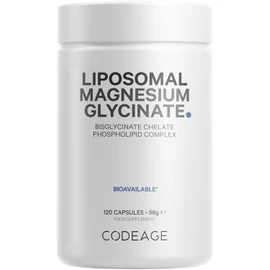 Codeage Liposomal Magnesium Glycinate Supplement, 4-Month Supply, Bisglycinate Magnesium Chelate, Chelated Magnesium Mineral Capsules, Bioavailable Non-GMO Vegan Gluten-Free, 120 Capsules