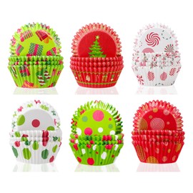 600PCS Christmas Cupcake Liners for Baking Christmas Red Green Muffin Liners Mini Holiday Cupcake Liners for Christmas Holiday Birthday Party Candy Make Baking Supplies