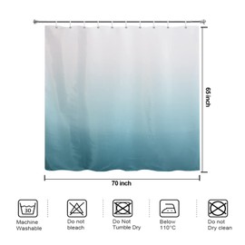 YISURE Ombre Turquoise Short Shower Curtain 65 Inch Length, Teal Polyester Fabric Shower Curtain for Bathroom with 12 Pack Hooks